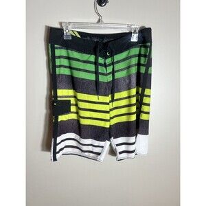 Billabong Board Shorts Mens Size 33 Black Green Stripe  Swim Trunks Recycler